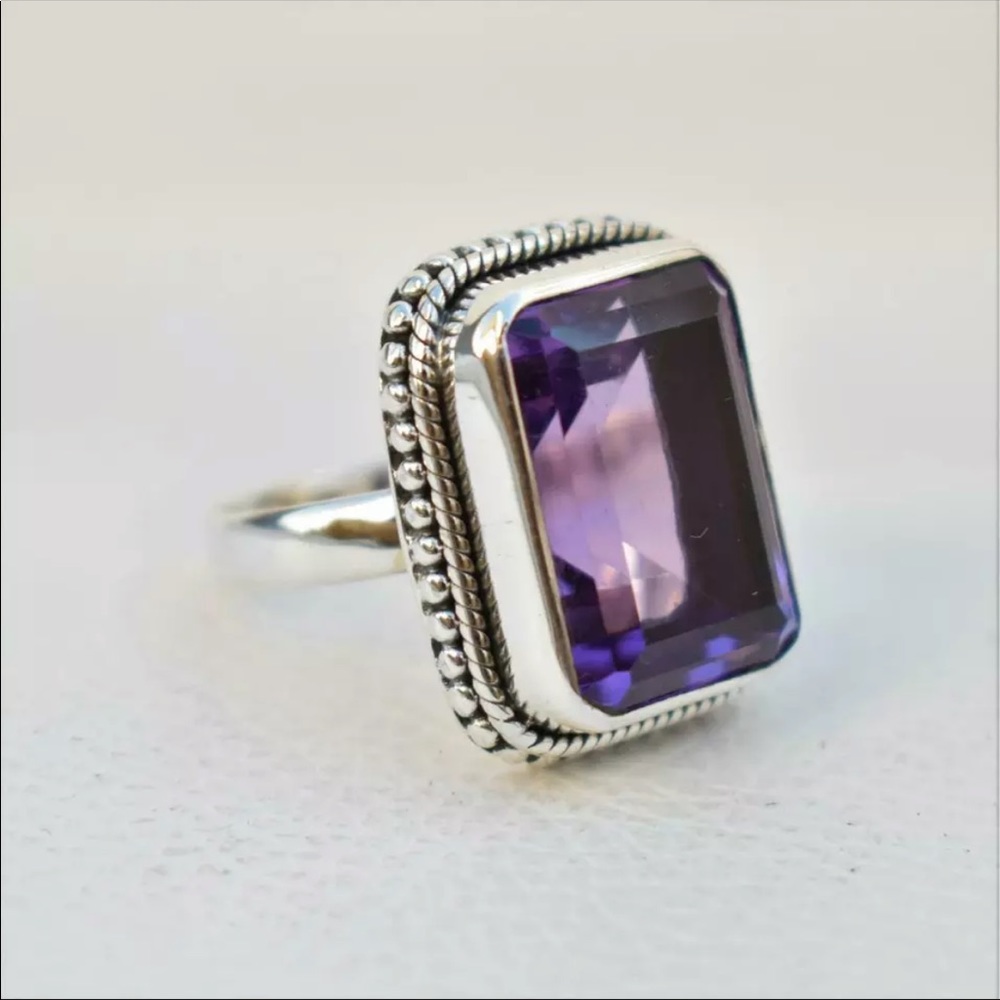 Genuine African Amethyst 925 Sterling Silver Ring Size 5.75. New!